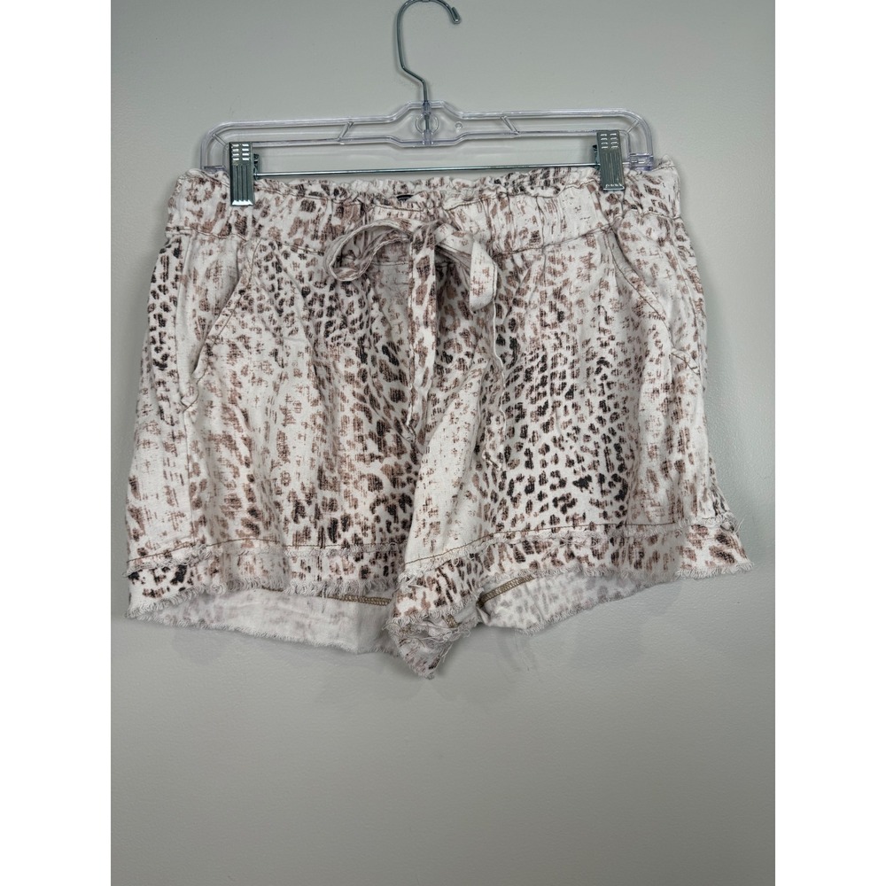 Rewash Womens Shorts Large Leopard Linen Boho Festival Indie Summer Animal Print